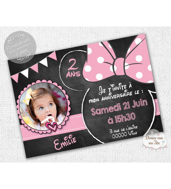 Invitation Anniversaire Minnie Ardoise Personnalisee