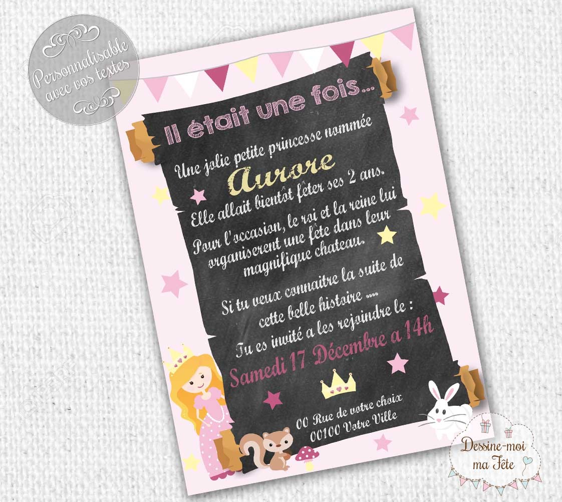 Invitation D Anniversaire Princesse Personnalisee Rose