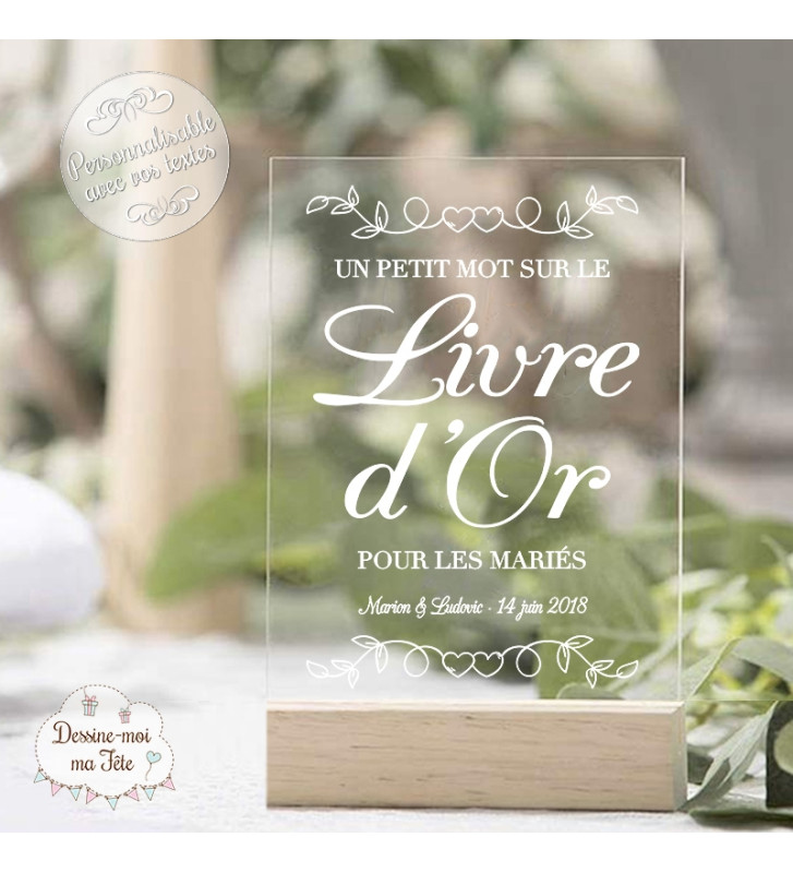 Carte pendeloque en plexiglas pour plan de table ou livre d'or