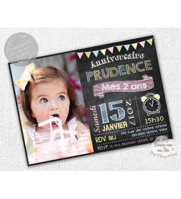 Carte d'invitation Anniversaire - Ardoise Fille