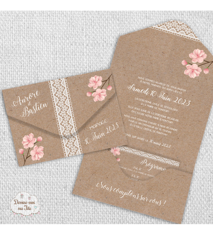 Faire part de mariage Boh me Romantique Quantit souhait e