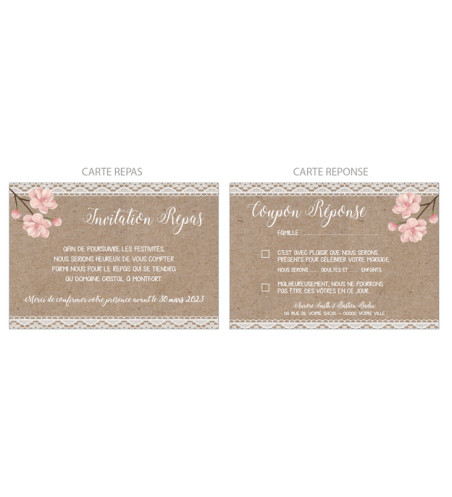 Carte repas ou réponse - Bohème Romantique (en option)