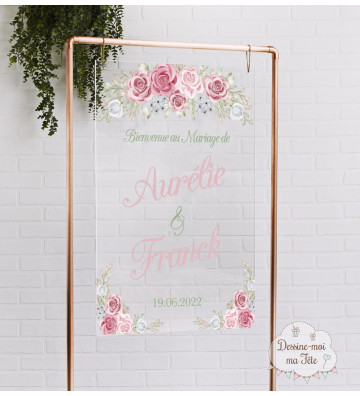 Tableau de bienvenue mariage Plexiglass transparent - Champêtre Romantique