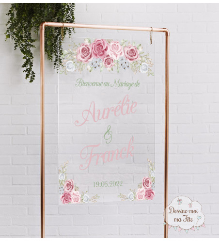 Tableau de bienvenue mariage Plexiglass transparent - Champêtre Romantique