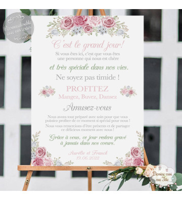 Tableau de Bienvenue Mariage - Merci Champêtre romantique