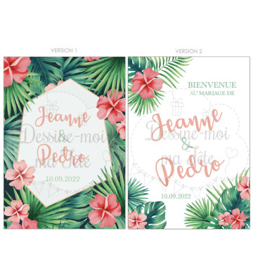 Tableau de Bienvenue Mariage Fleurs exotiques tropicales