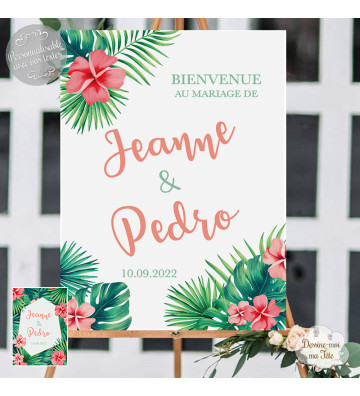 Tableau de Bienvenue Mariage Fleurs exotiques tropicales