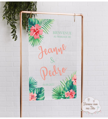 Tableau de bienvenue mariage Plexiglass transparent - Fleurs exotiques