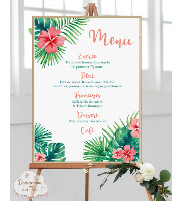 Tableau Menu Mariage " Tropiques Chic " personnalisé