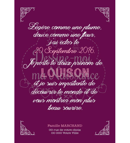  VERSO - Faire part de naissance fille - British 