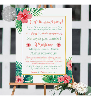 Tableau de Bienvenue Mariage - Merci Fleurs exotiques - personnalisé