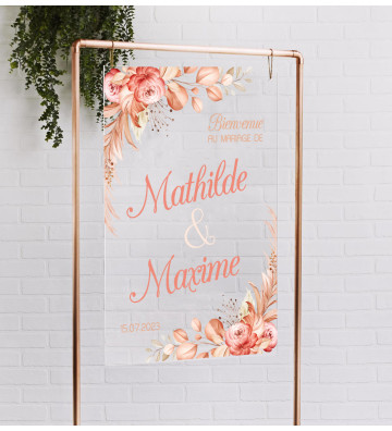 Tableau de bienvenue mariage Plexiglass transparent - Terracotta