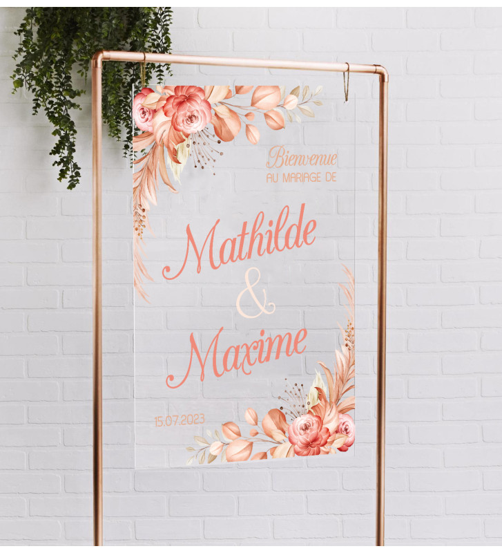 Tableau de bienvenue Mariage tendance en plexiglas