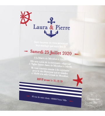 Faire part de Mariage plexi acrylique - Marin / Mer