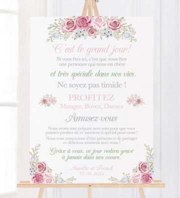 Tableau de Bienvenue Mariage - Merci Champêtre romantique