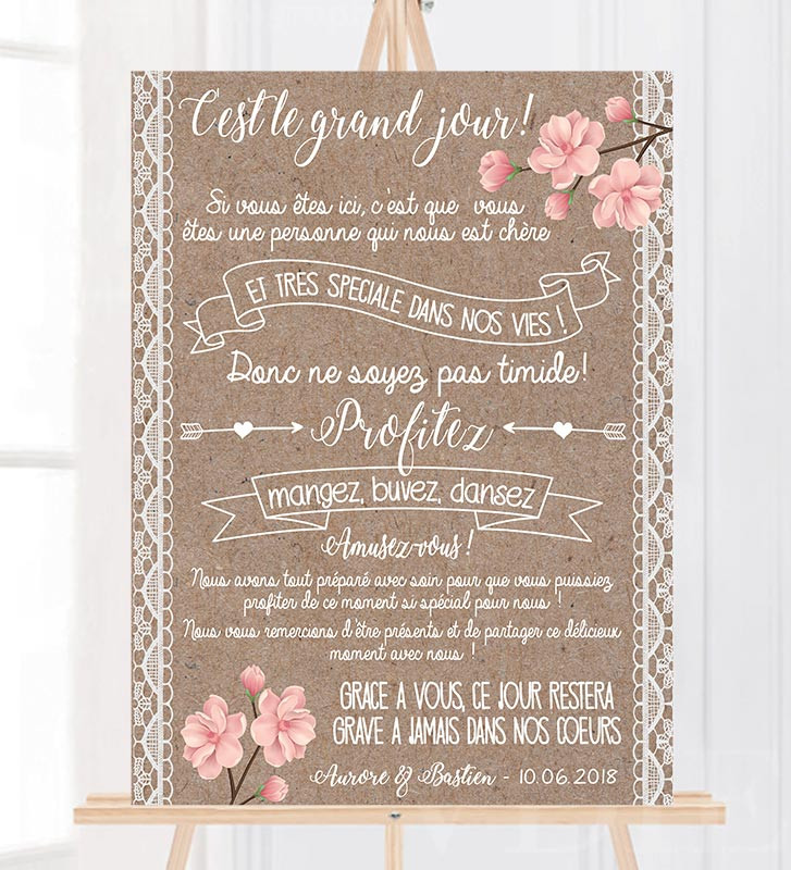 Tableau de Bienvenue mariage personnalisé Merci ardoise Format tableau 20  x 30 cm Support tableau Papier couché 250g (support non rigide) Option  personnalisation Sans personnalisation (seuls les prénoms et la date seront  personnalisés)