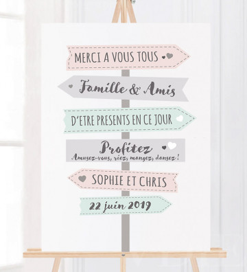 Tableau de Bienvenue Mariage "Merci - Panneaux directionnels" personnalisé