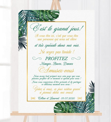 Tableau de Bienvenue Mariage - Merci Tropiques Chic - personnalisé