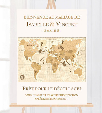 Tableau de Bienvenue Mariage "Voyage vintage" personnalisé