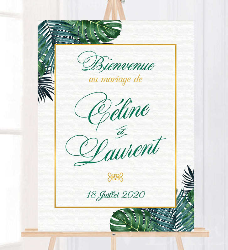 Tableau de Bienvenue mariage personnalisé Tropiques Chic Format tableau  20 x 30 cm Support tableau Papier couché 250g (support non rigide)