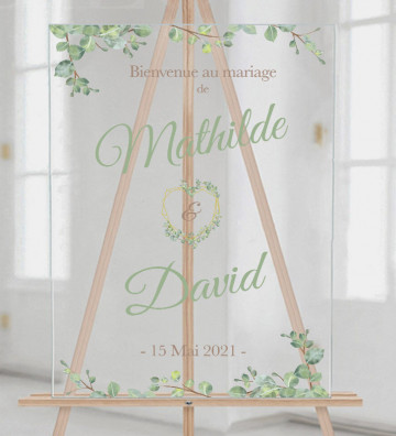 Tableau de bienvenue mariage Plexiglass transparent - Végétal