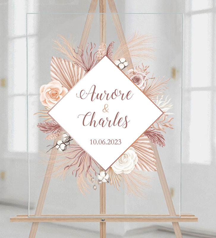 Tableau de bienvenue Mariage plexiglass transparent - Pampa