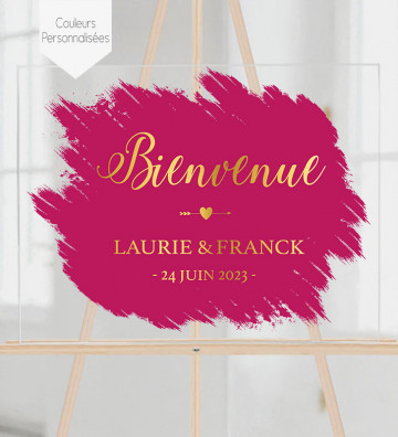 Tableau de bienvenue mariage Plexiglass - Fond peinture