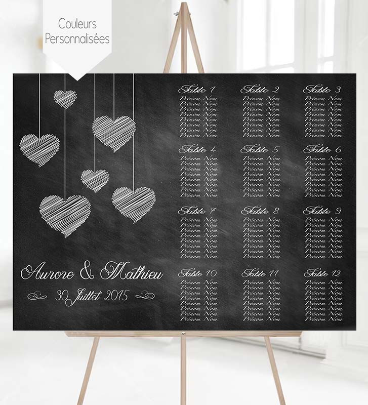 Plan de table ardoise mariage - Plan de table ardoise personnalisée Cœur  Format tableau 20 x 30 cm Support tableau Papier couché 250g (support non  rigide) Option personnalisation des invités Sans (vous