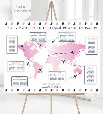 Plan de table Mariage "Voyage" personnalisé