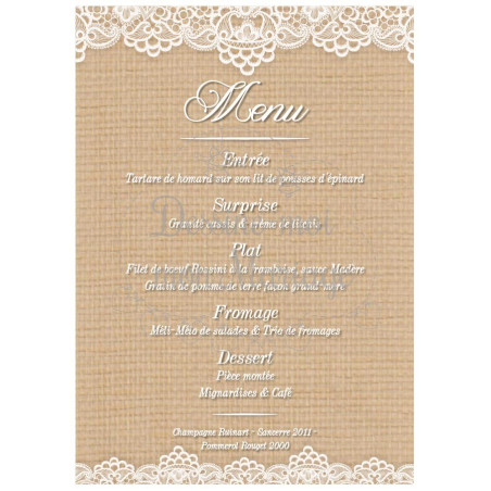 Menu de Mariage Rustique chic