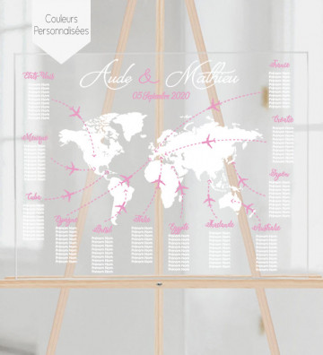 Plan de table sur Plexiglass transparent - Voyage Carte du monde