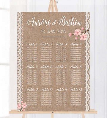 Plan de table Mariage "Bohème" personnalisé