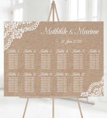 Plan de table Mariage - Rustique chic / bohème personnalisé