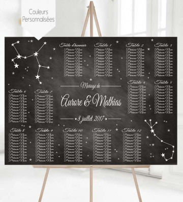 Plan de table Mariage "Constellations d'étoiles" personnalisé