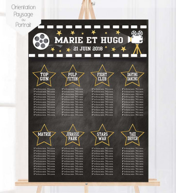 Plan de table Mariage "Cinéma" personnalisé