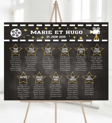 Plan de table Mariage "Cinéma" personnalisé