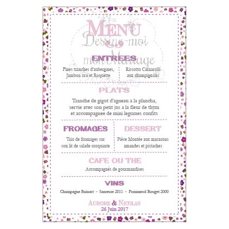 Menu de Mariage - Liberty rose
