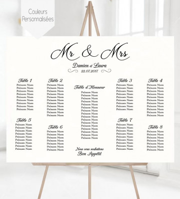 Plan de table Mariage "Minimaliste blanc" personnalisé