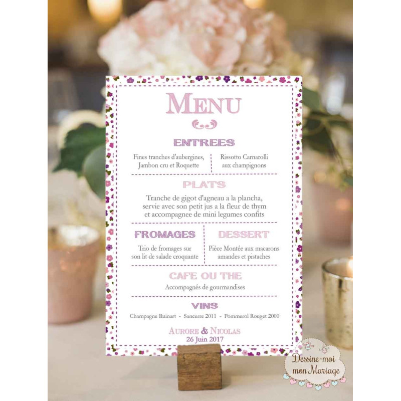 Menu de Mariage - Liberty rose