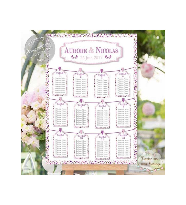 Plan de table Mariage "Liberty Rose" personnalisé