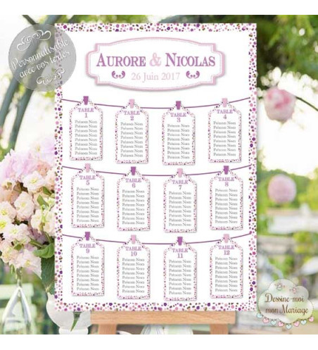 Plan de table Mariage "Liberty Rose" personnalisé