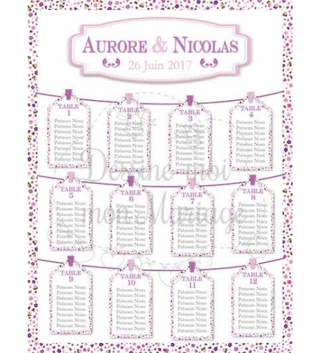 Plan de table Mariage "Liberty Rose" personnalisé