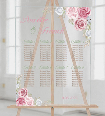 Plan de table sur Plexiglass transparent - Champêtre Romantique