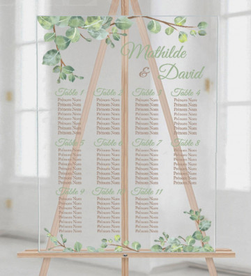 Tableau de Bienvenue Mariage Plexiglas avec mots en relief couleur or