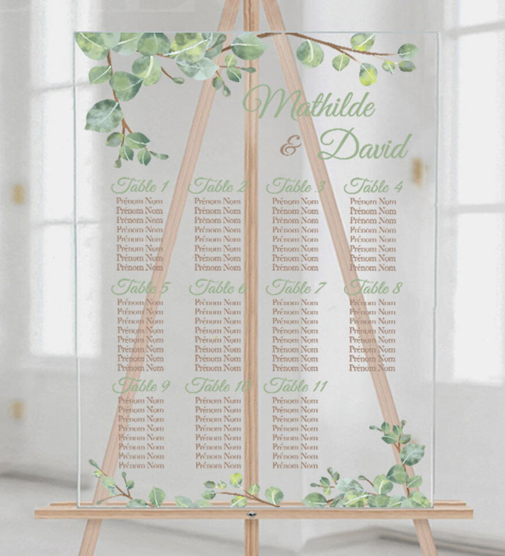 Marque table mariage plexiglas transparent - Rectangle