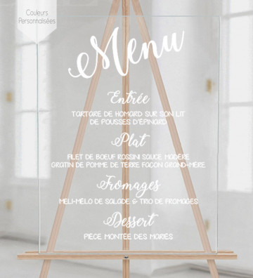 Tableau avec menu de mariage Plexiglass