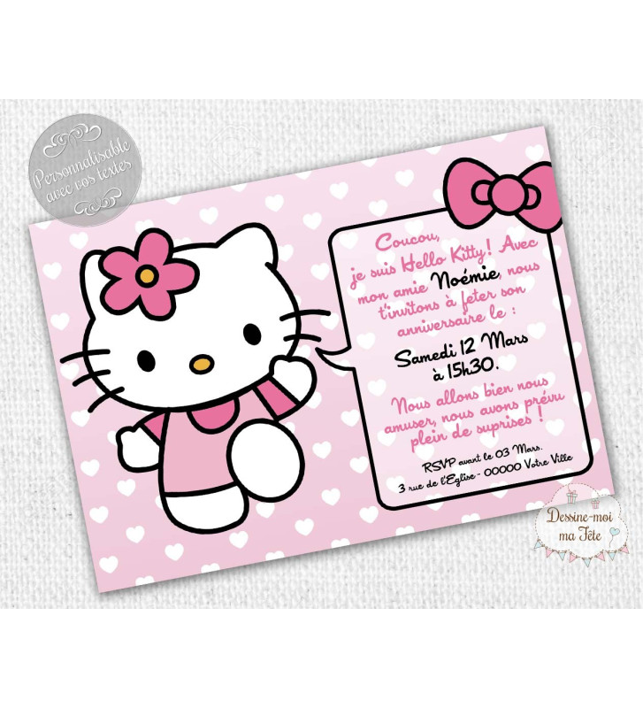 carte d'invitation Anniversaire - "Hello Kitty Rose"