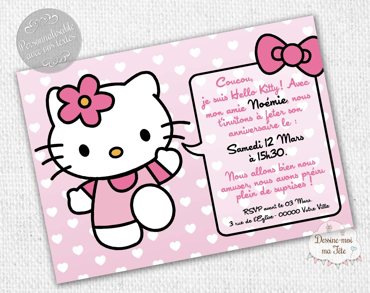 Invitation Anniversaire Hello Kitty Personnalisee