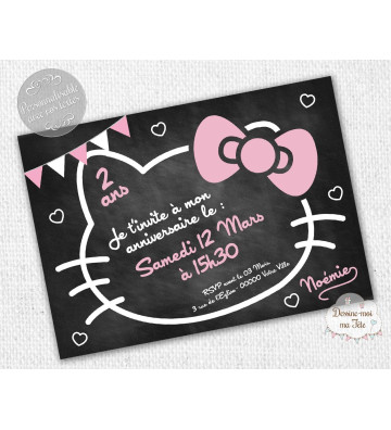 carte d'invitation Anniversaire - "Hello Kitty Ardoise"