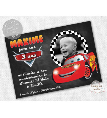 carte d'invitation Anniversaire - Cars Ardoise